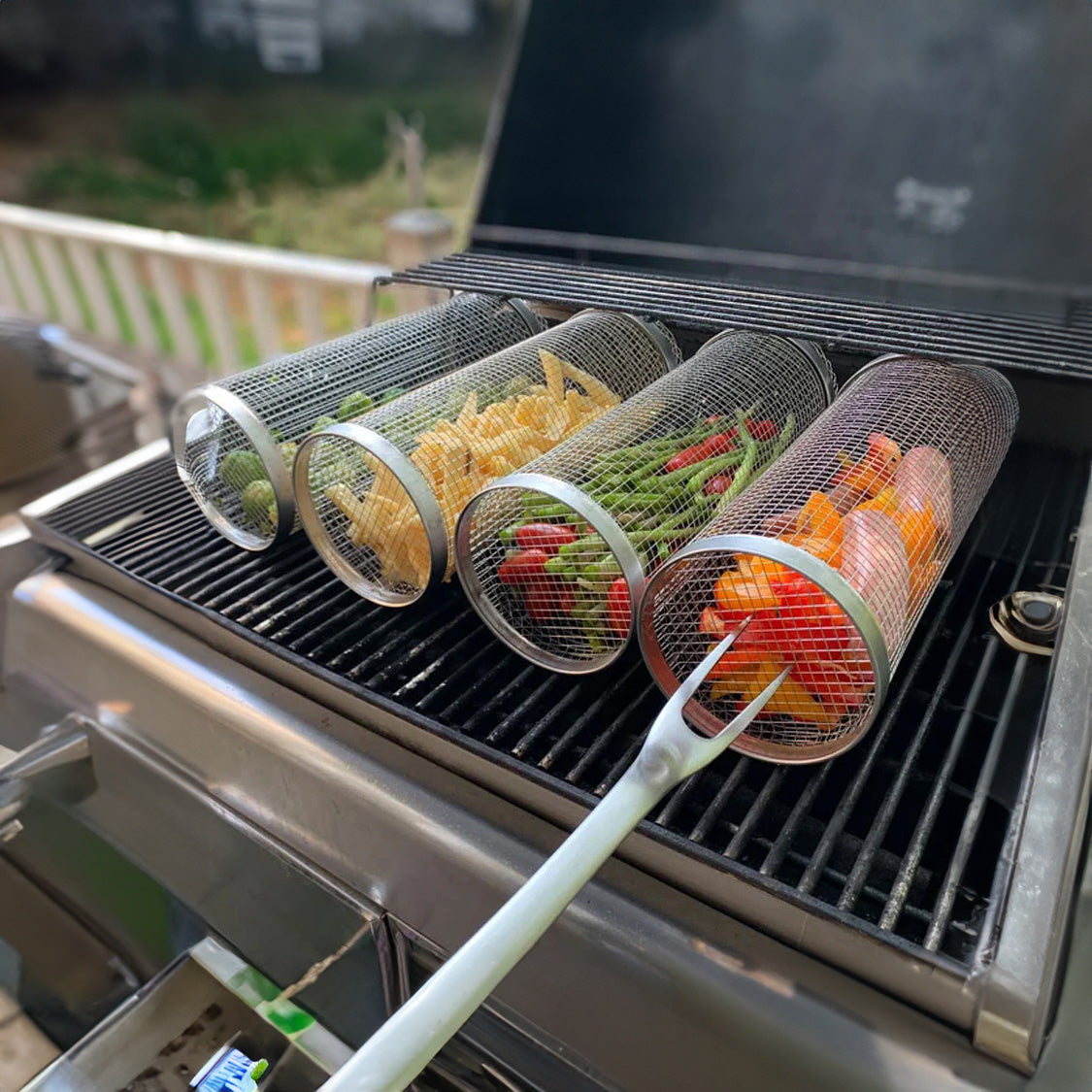 Rolling Stainless Steel Grill Basket Alvore