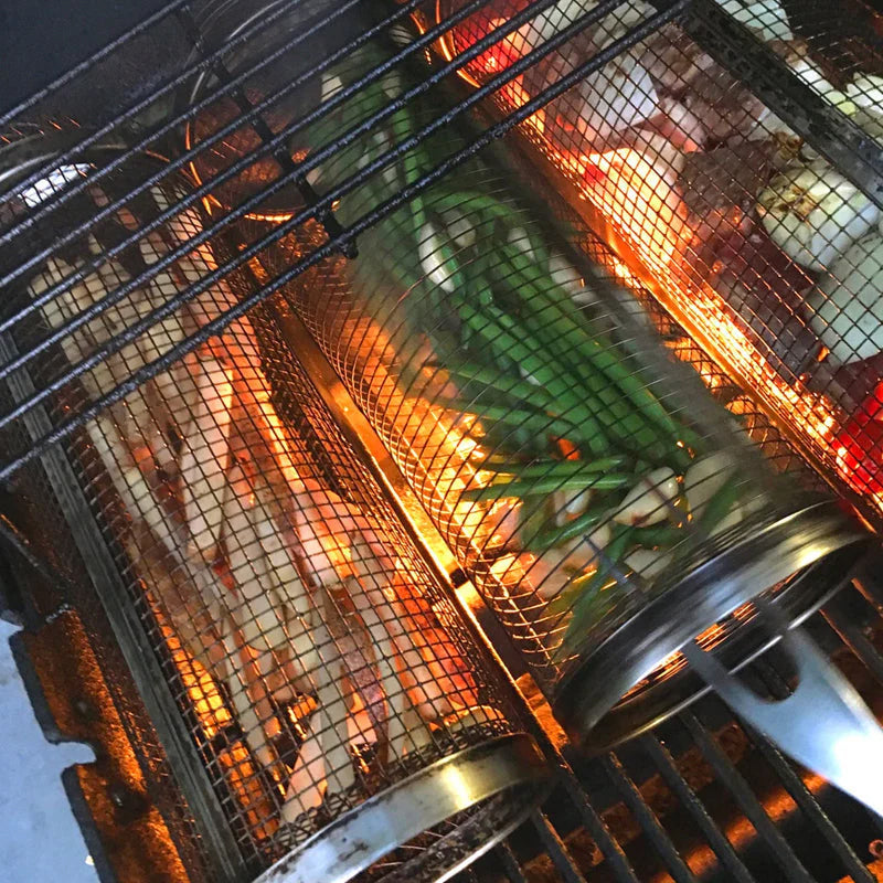 Rolling Stainless Steel Grill Basket Alvore