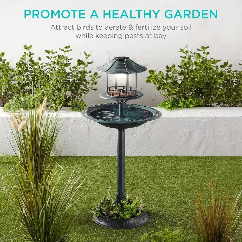 Solar Bird Bath with Planter & LED Lamp Alvore