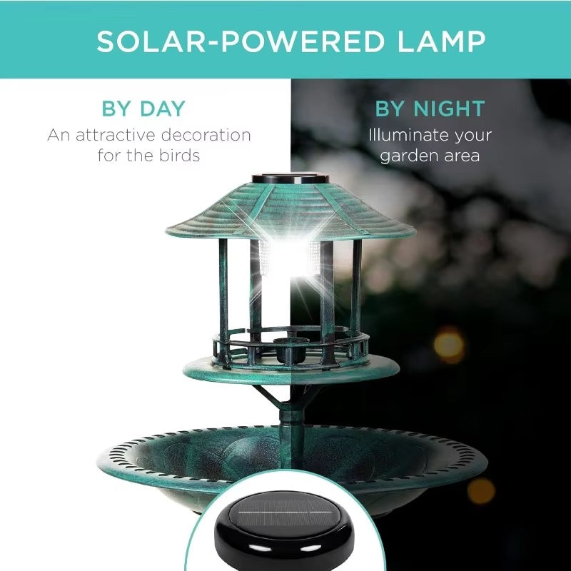 Solar Bird Bath with Planter & LED Lamp Alvore