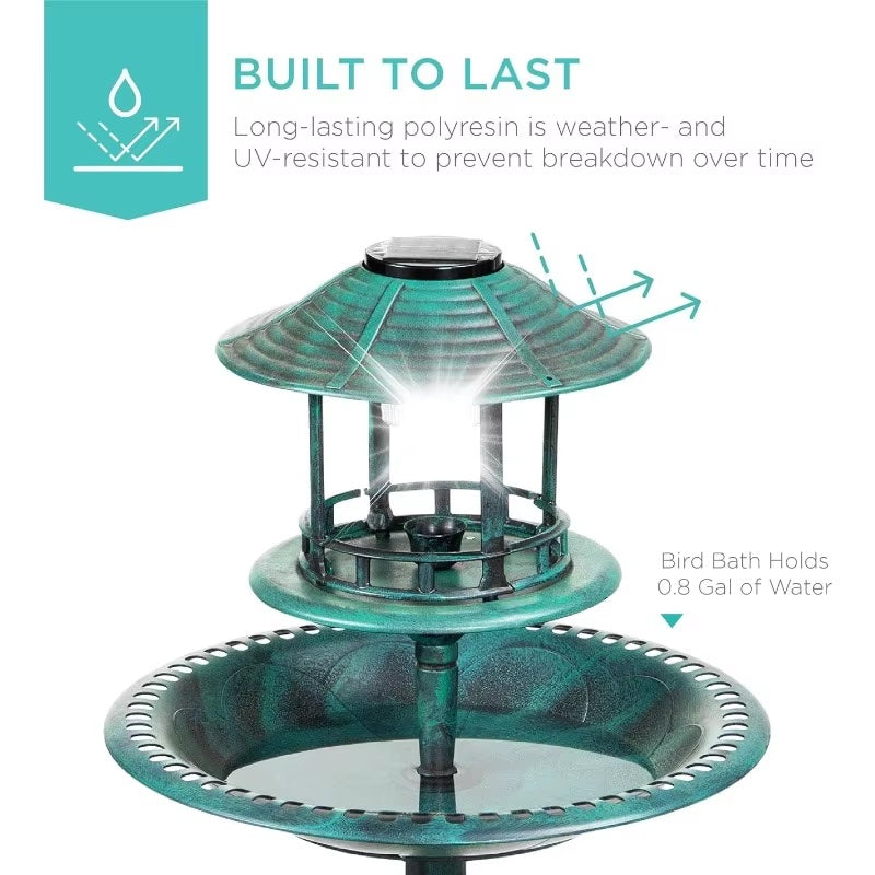 Solar Bird Bath with Planter & LED Lamp Alvore