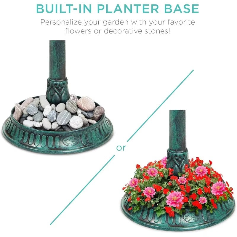 Solar Bird Bath with Planter & LED Lamp Alvore
