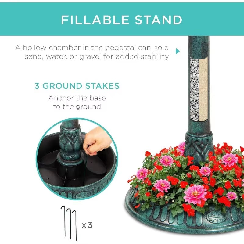 Solar Bird Bath with Planter & LED Lamp Alvore
