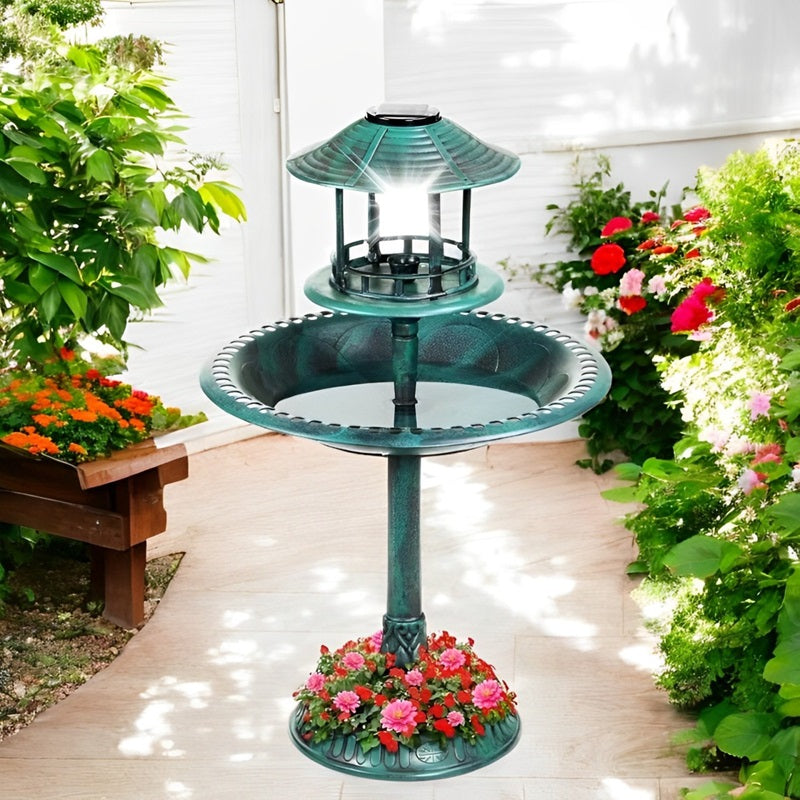 Solar Bird Bath with Planter & LED Lamp Alvore