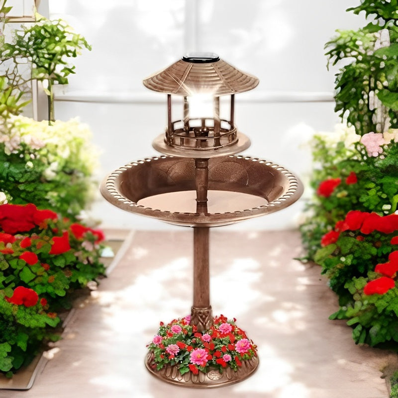 Solar Bird Bath with Planter & LED Lamp Alvore