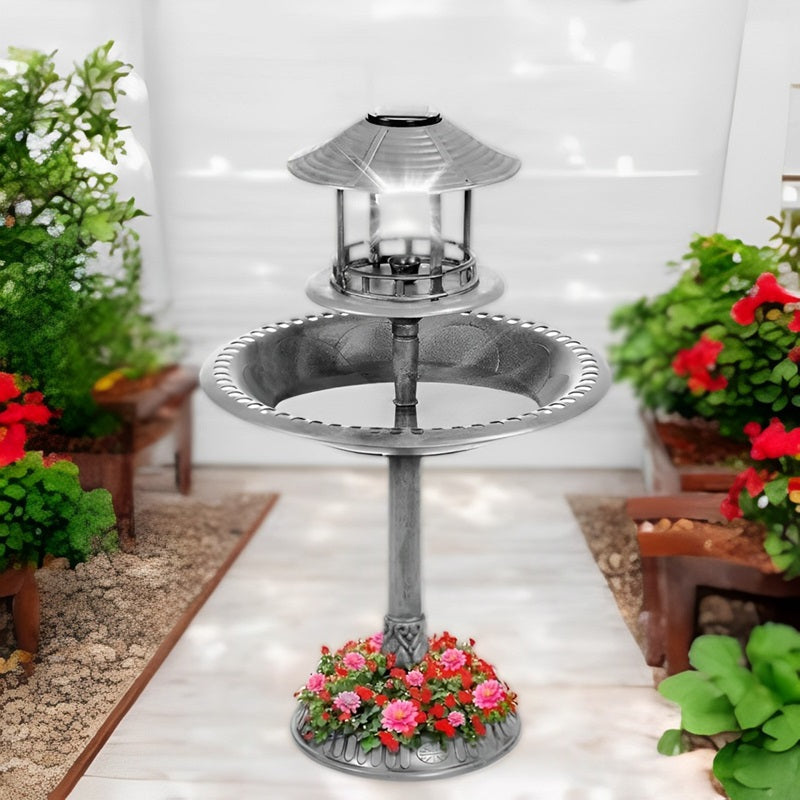 Solar Bird Bath with Planter & LED Lamp Alvore