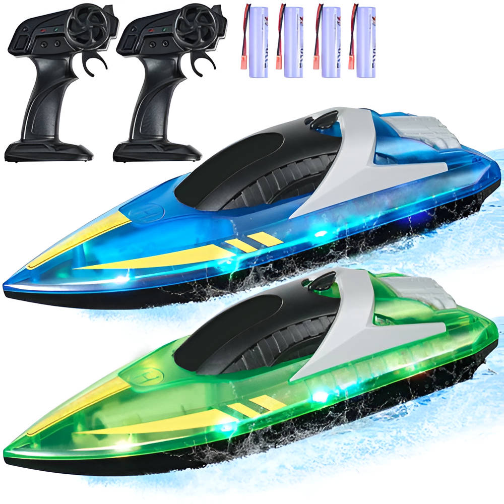 Dynamic Duo | Remote Control Boats with Dual Motors & LED Lights | Perfect for Racing and Water Adventures 0