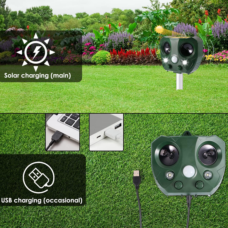 EcoGuard | Ultrasonic Bird Repeller with Solar Power & USB Charging | Humane Solution for Garden Protection 3