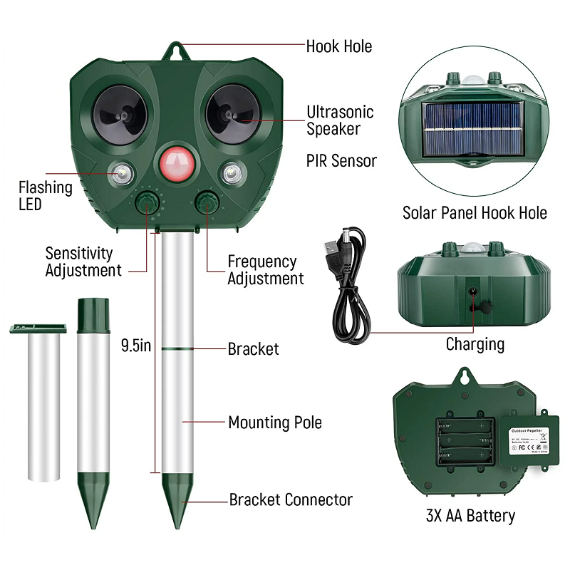 EcoGuard | Ultrasonic Bird Repeller with Solar Power & USB Charging | Humane Solution for Garden Protection 7