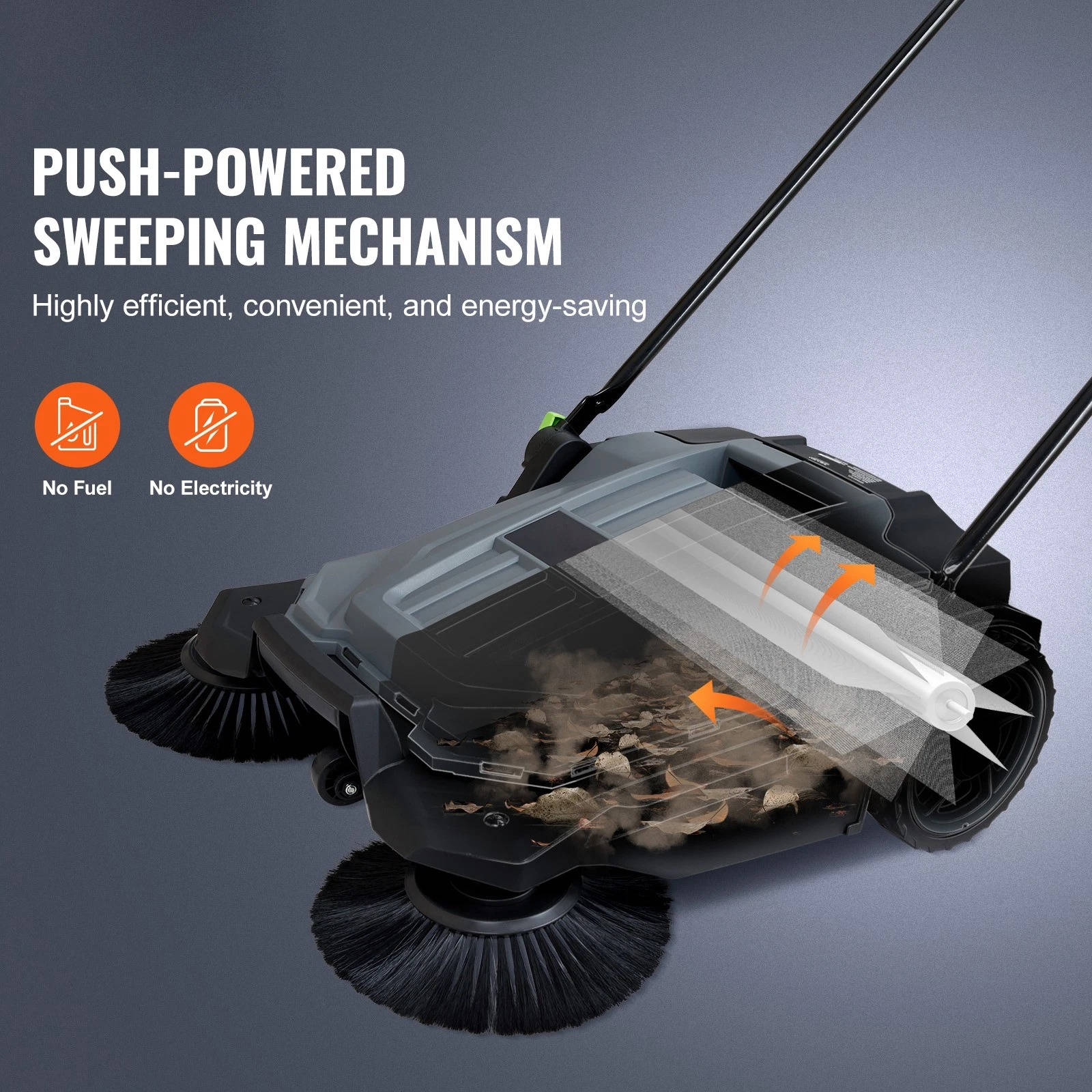 Efficient Floor Sweeper | 25.6 Manual Push Sweeper with 5 Gallon Container | Ideal for Driveways and Warehouses 1