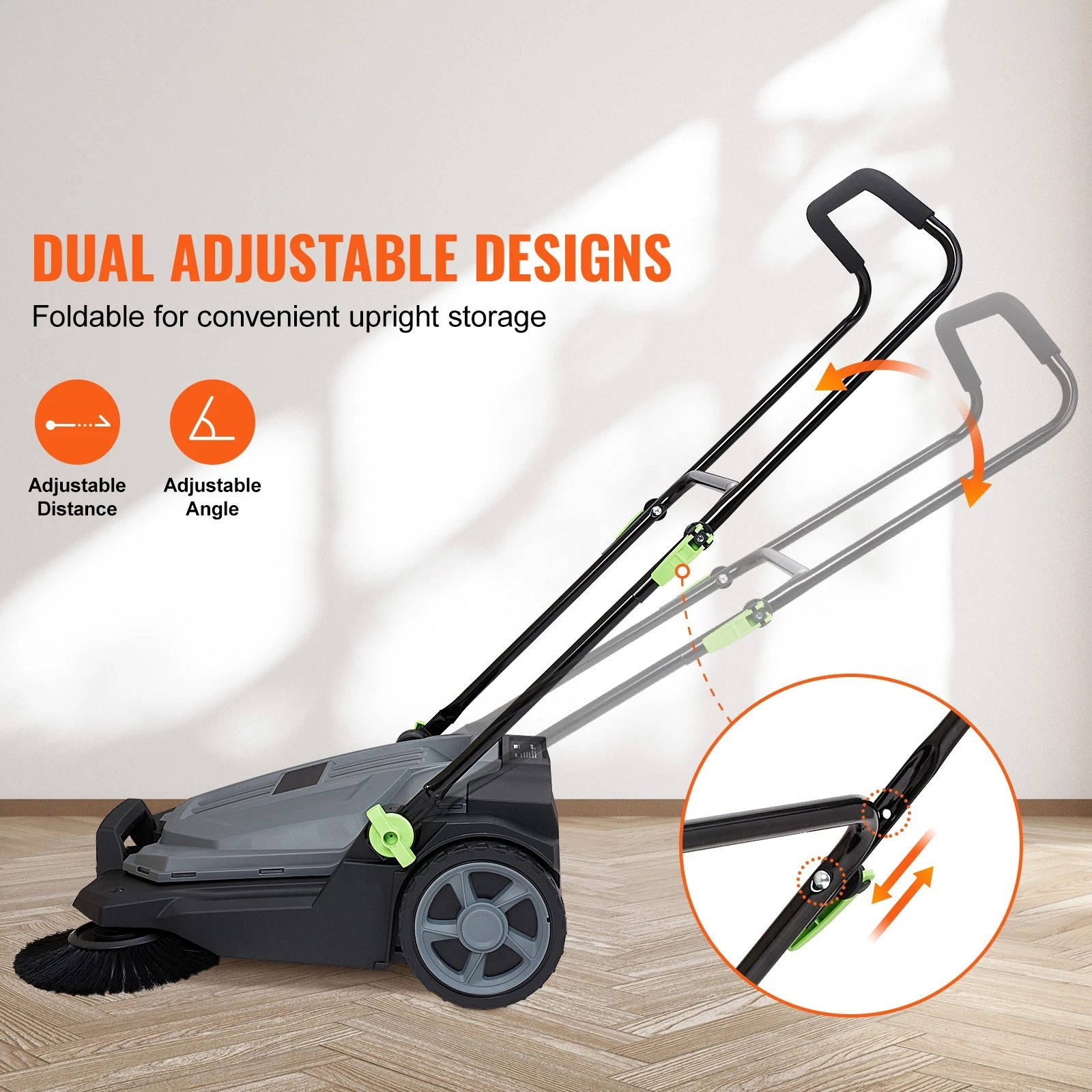 Efficient Floor Sweeper | 25.6 Manual Push Sweeper with 5 Gallon Container | Ideal for Driveways and Warehouses 2
