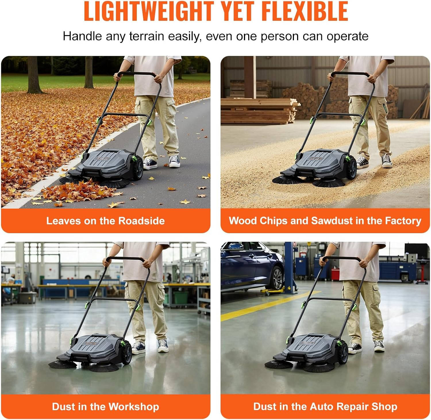 Efficient Floor Sweeper | 25.6 Manual Push Sweeper with 5 Gallon Container | Ideal for Driveways and Warehouses 3