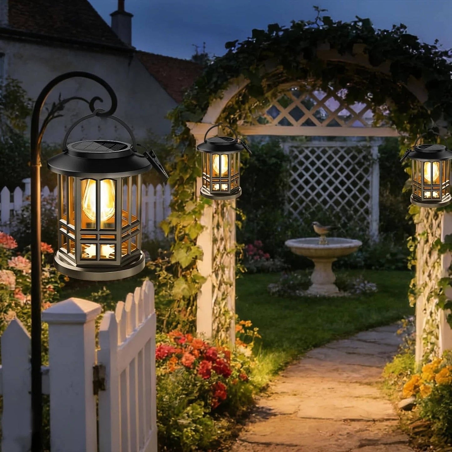 Elegant Solar Hanging Lanterns | Waterproof LED Lights with Dusk to Dawn Sensor | Cozy Ambiance for Outdoor Spaces 1