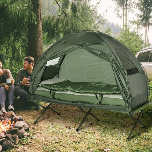 Elevated Camping Cot Tent | 1 Person Backpacking Tent with Integrated Air Mattress & Sleeping Bag for Ultimate Comfort 0