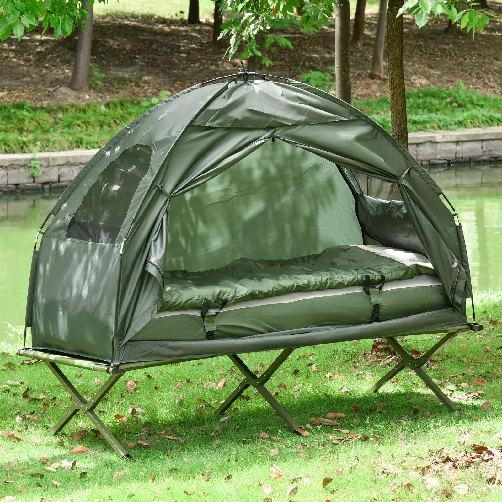 Elevated Camping Cot Tent | 1 Person Backpacking Tent with Integrated Air Mattress & Sleeping Bag for Ultimate Comfort 1