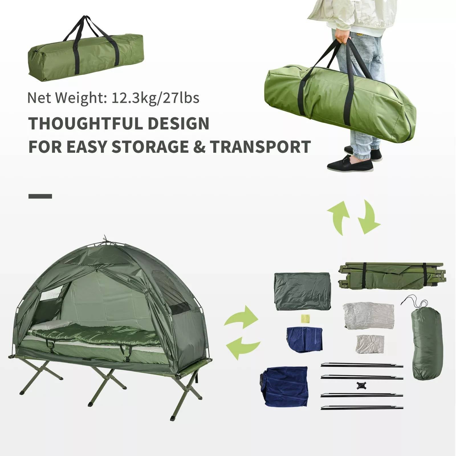 Elevated Camping Cot Tent | 1 Person Backpacking Tent with Integrated Air Mattress & Sleeping Bag for Ultimate Comfort 7