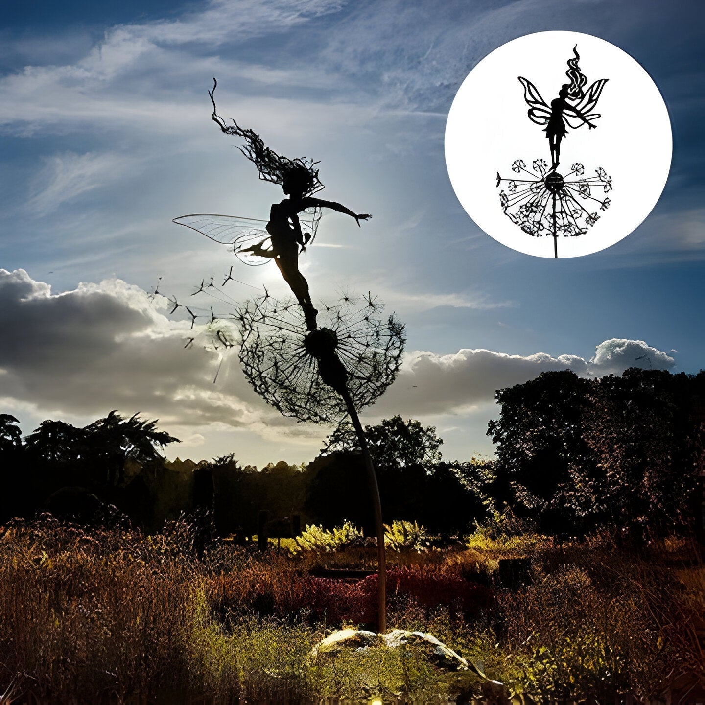Enchanted Garden | Fairy Steel Garden Sculpture with Weather-Resistant Finish | Whimsical Outdoor Statue for Magical Decor 1