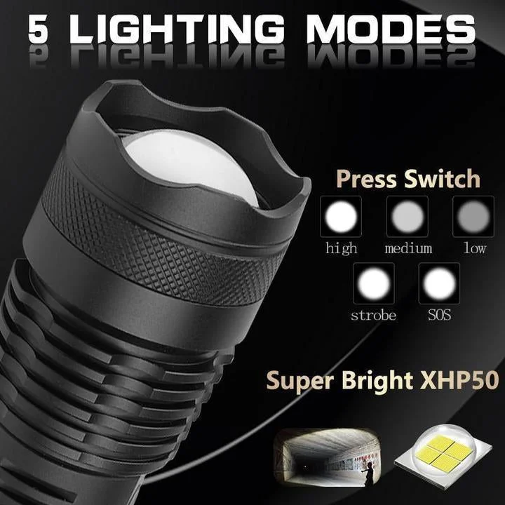 Ultimate Brightness High-Powered Rechargeable Flashlight with Telescopic Zoom 2
