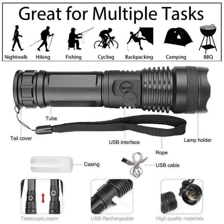 Ultimate Brightness High-Powered Rechargeable Flashlight with Telescopic Zoom 3