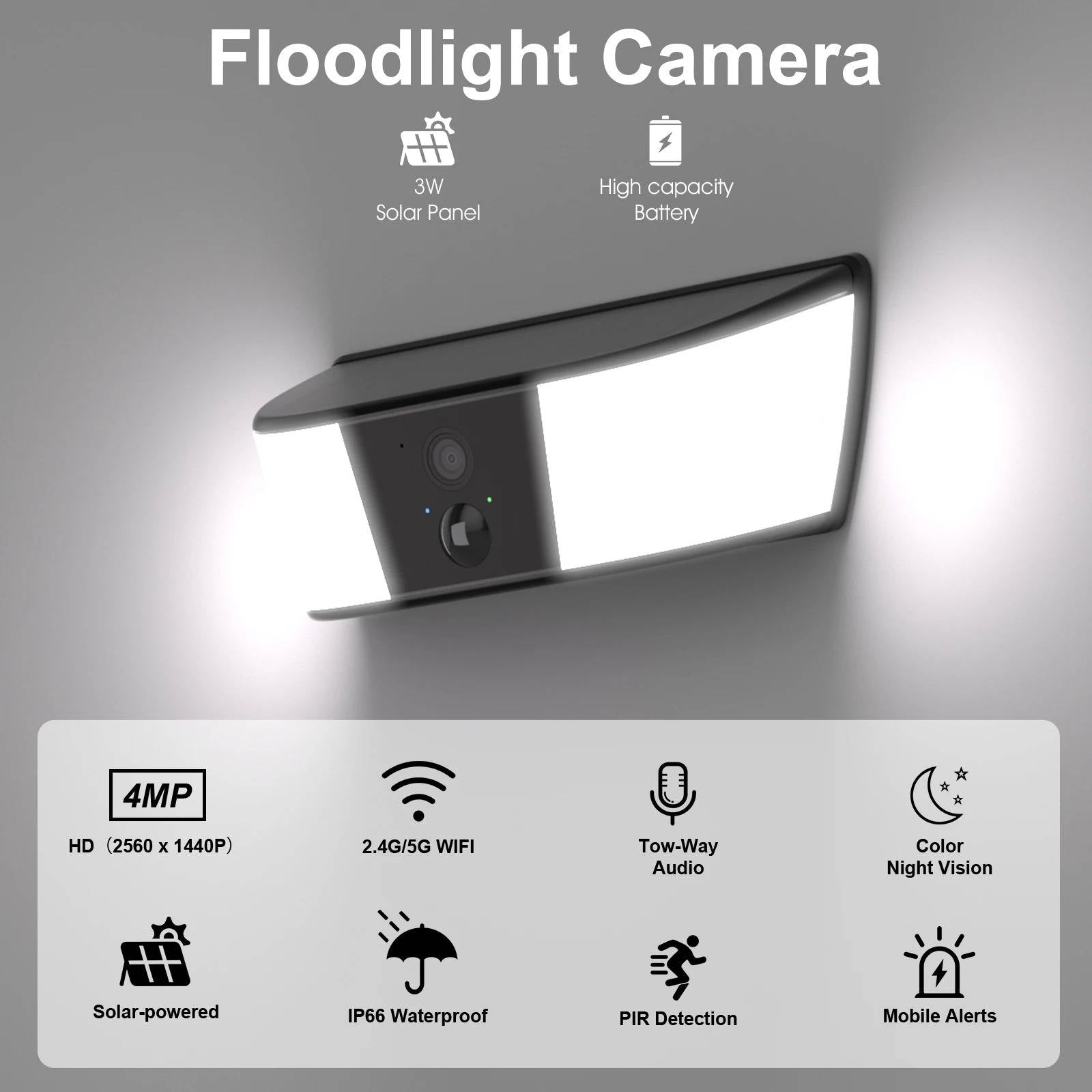 2K Wifi Wireless Floodlight Camera, Two Way Audio Alvore