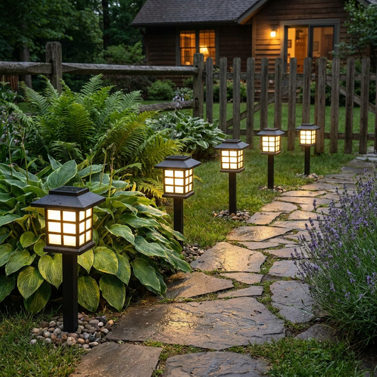 Solar Pathway Lights in use