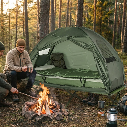 Elevated Camping Cot Tent in use