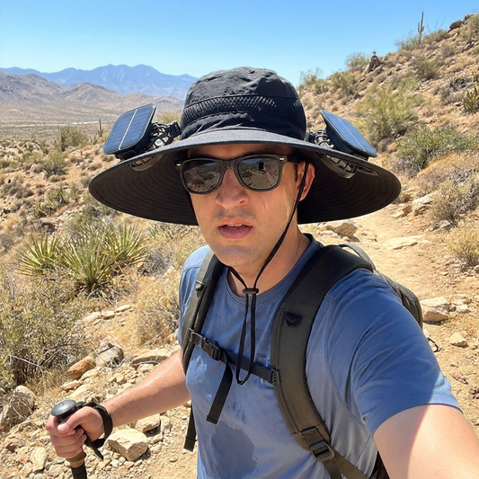 Sun Hat with Fan in use