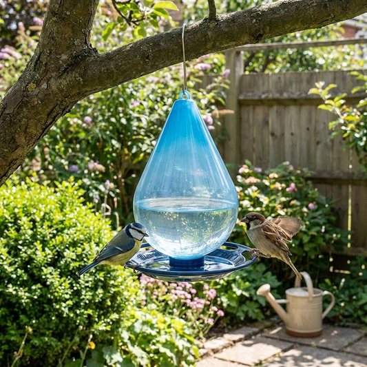 Raindrop bird water feeder in use
