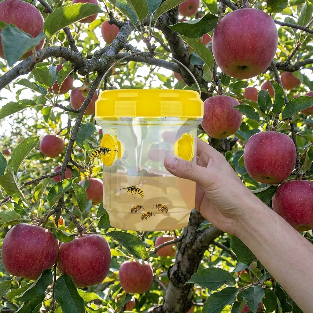 Insect fruit fly traps in use