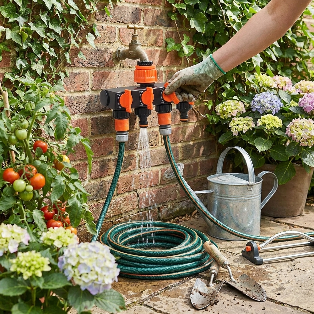4-way garden hose splitter lifestyle