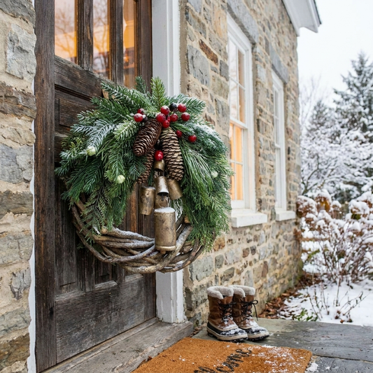Farmhouse Christmas wreath lifestyle