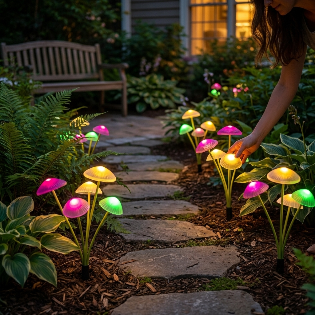 Solar mushroom garden lights lifestyle