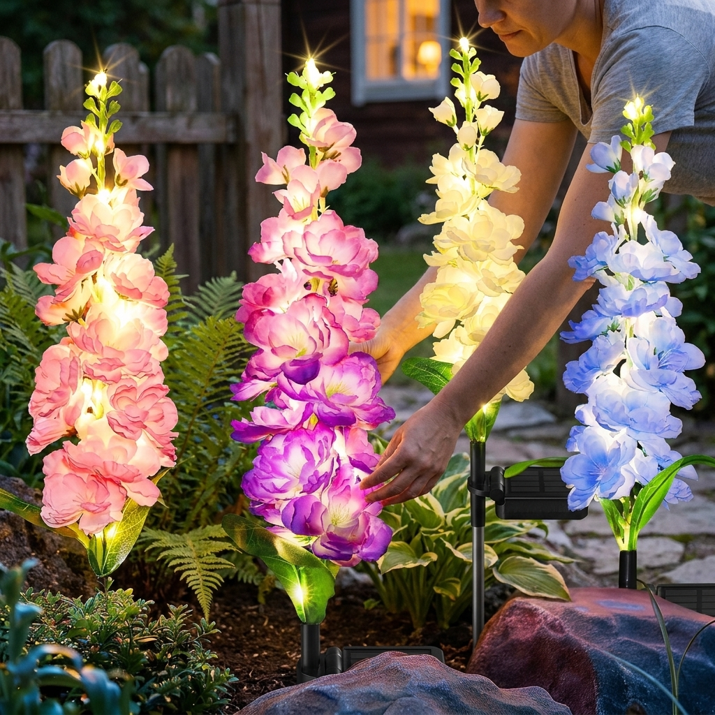 Delphinium solar garden lights lifestyle