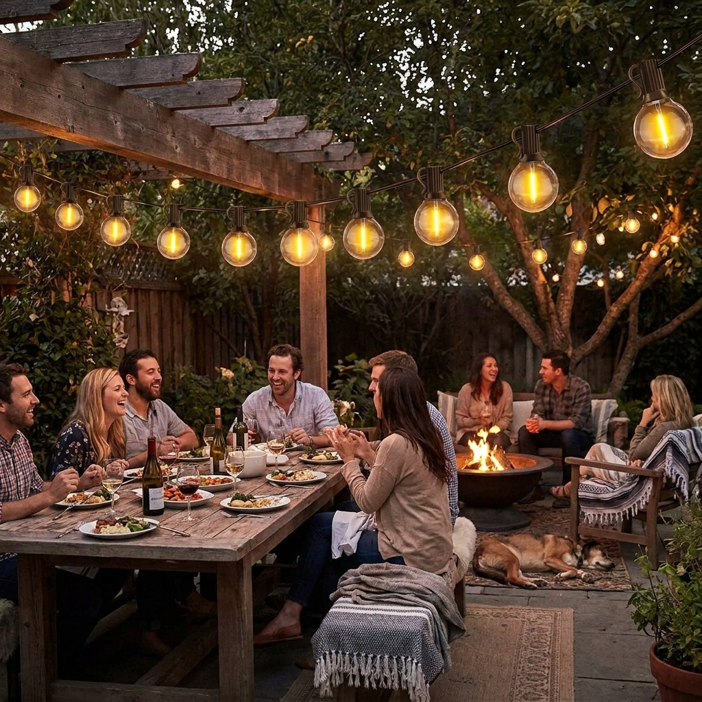 Outdoor LED bulb string lights lifestyle