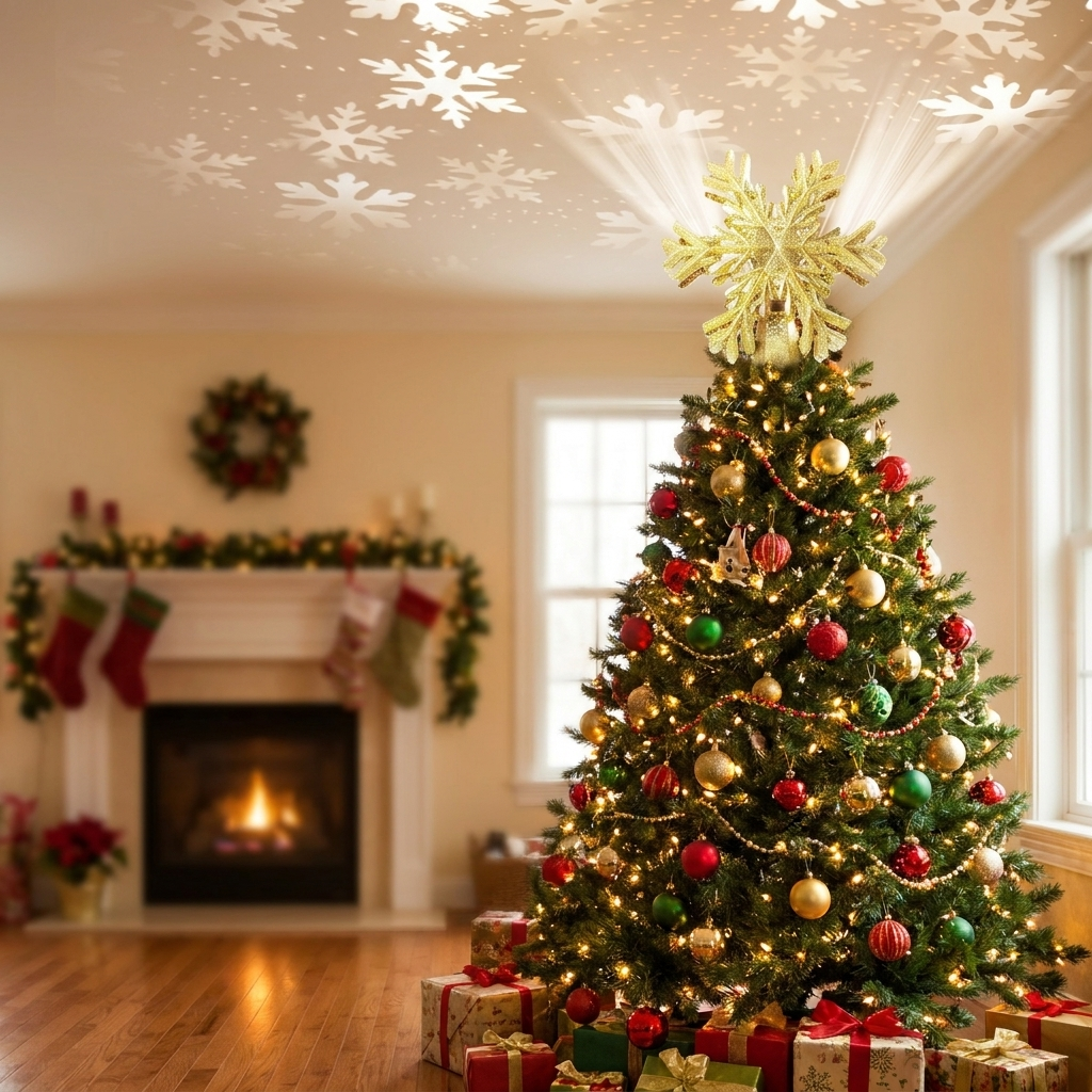 Christmas Tree Topper Lights With LED Snowflake Projector lifestyle