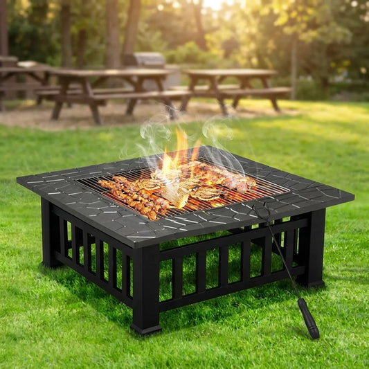 Versatile Outdoor Fire Pit 32-Inch Metal Fire Pit with Cover for Backyard and Camping