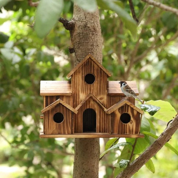 Wooden Tree Birdhouse with 6 Holes Alvore