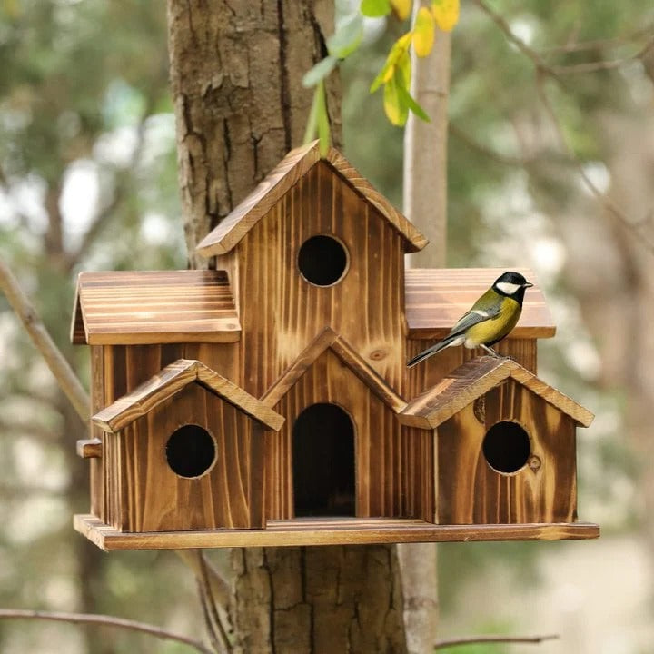 Wooden Tree Birdhouse with 6 Holes Alvore