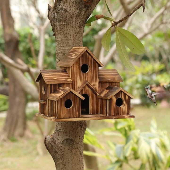 Wooden Tree Birdhouse with 6 Holes Alvore