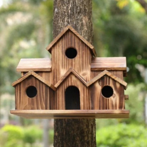 Wooden Tree Birdhouse with 6 Holes Alvore