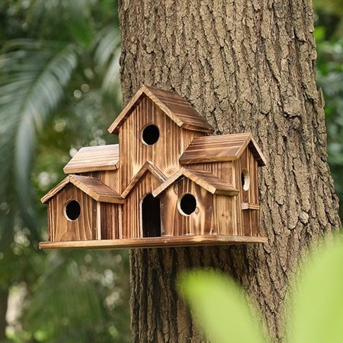 Wooden Tree Birdhouse with 6 Holes Alvore