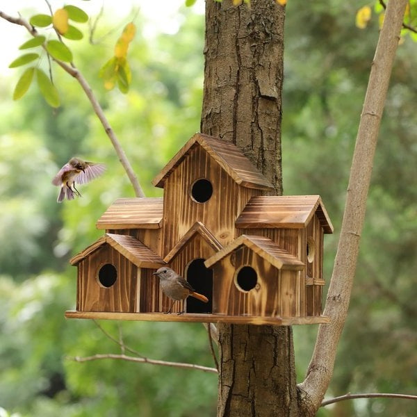 Wooden Tree Birdhouse with 6 Holes Alvore