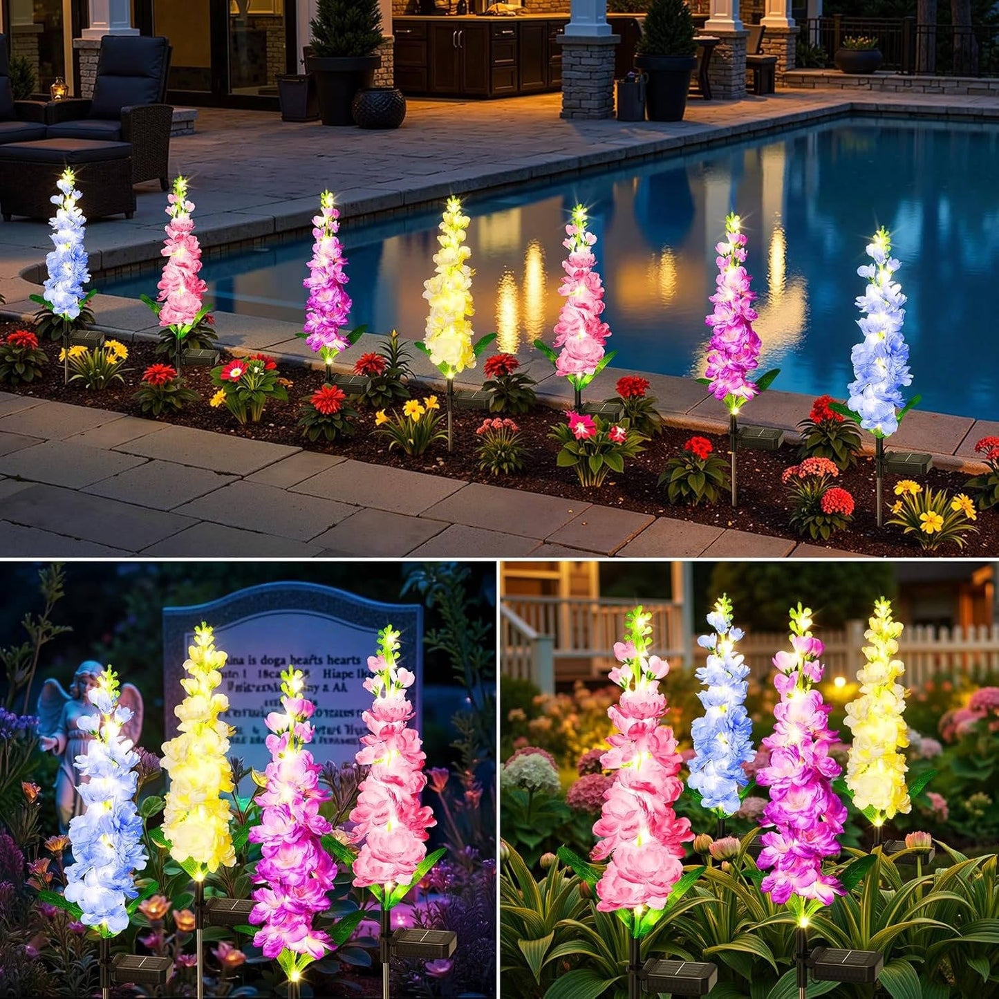 4 Pack Upgraded Delphinium Solar Garden Lights Alvore