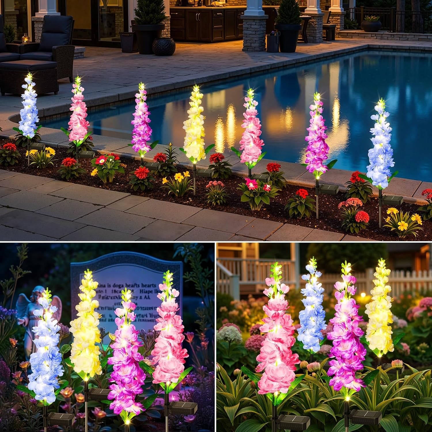 4 Pack Upgraded Delphinium Solar Garden Lights Alvore