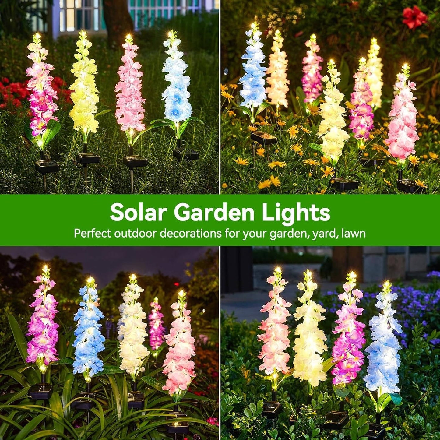 4 Pack Upgraded Delphinium Solar Garden Lights Alvore