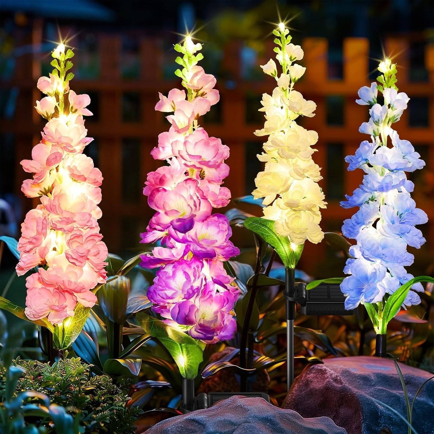 4 Pack Upgraded Delphinium Solar Garden Lights Alvore