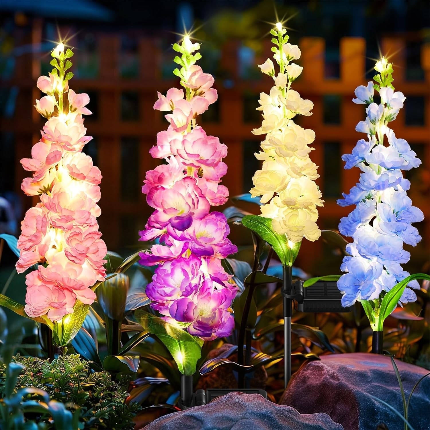 4 Pack Upgraded Delphinium Solar Garden Lights Alvore