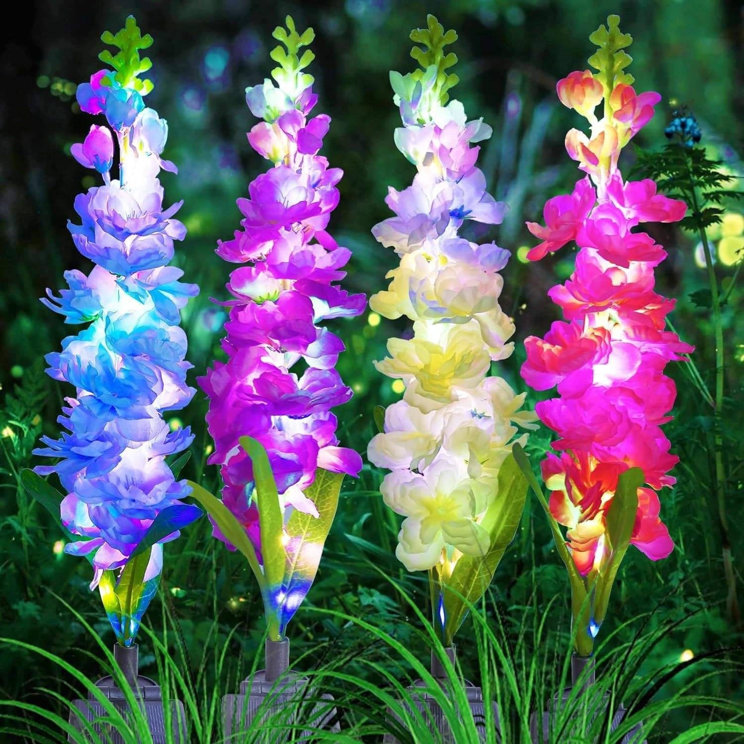 4 Pack Upgraded Delphinium Solar Garden Lights Alvore