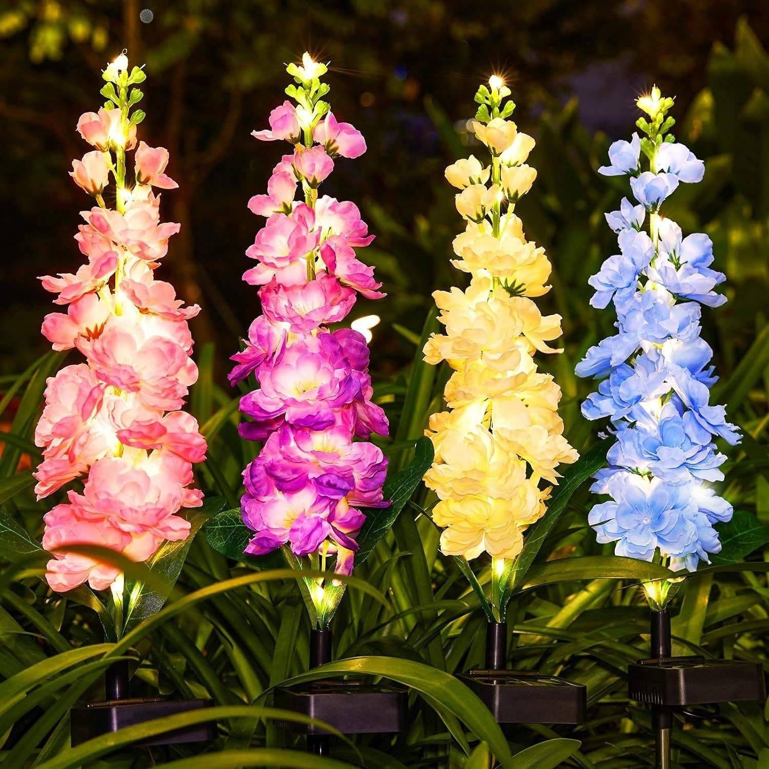 4 Pack Upgraded Delphinium Solar Garden Lights Alvore